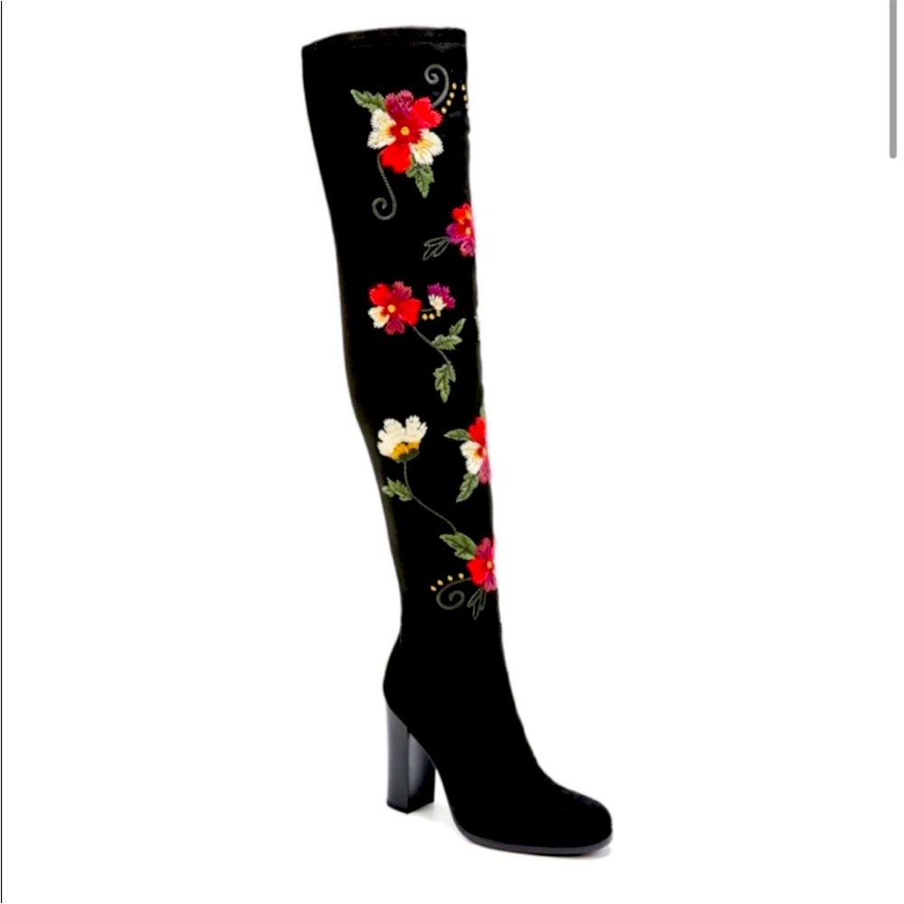 Sam Edelman Vena Floral Embroidered Stretch Suede Knee High Boots Size 7